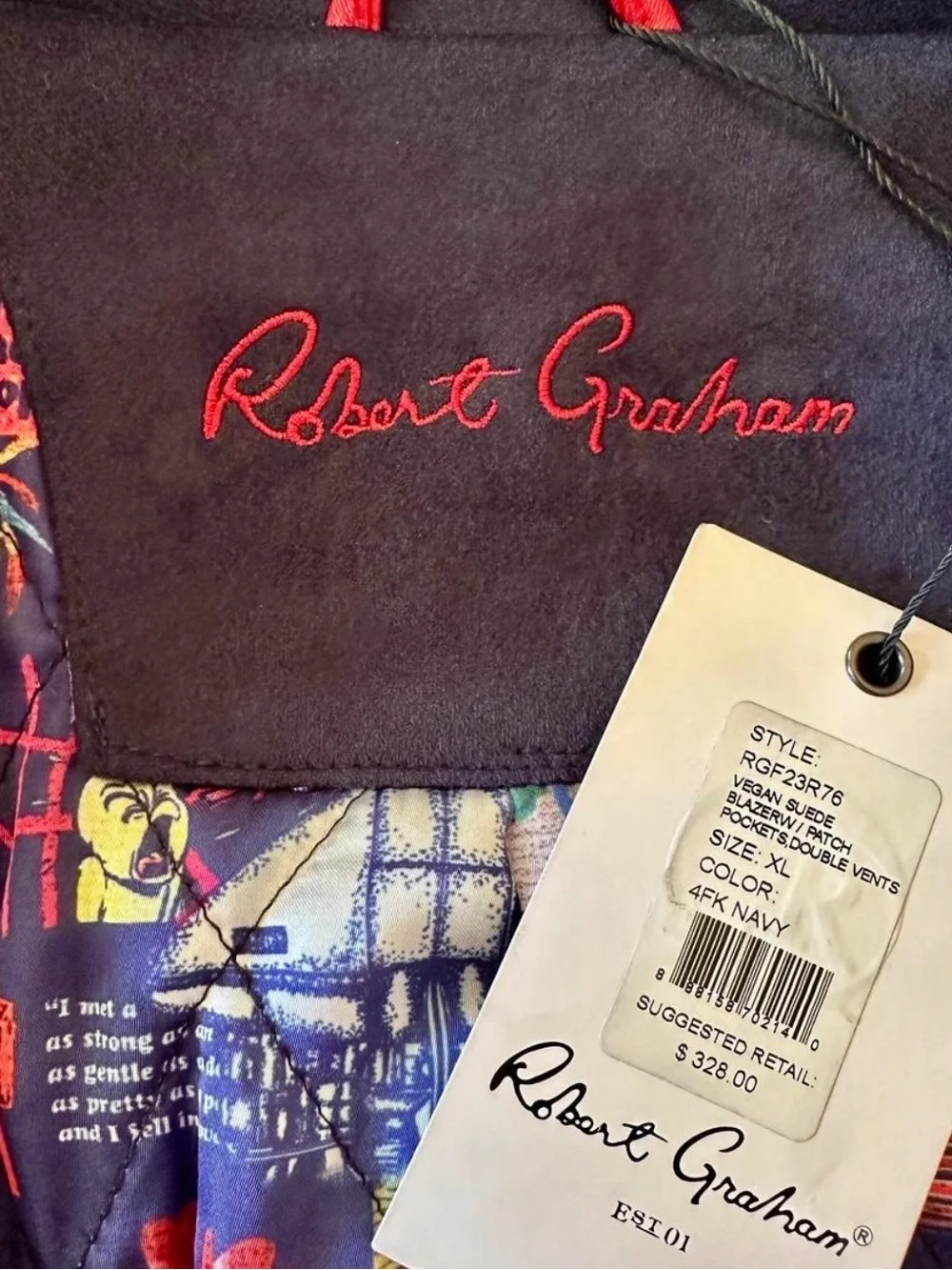 Robert Graham XL Navy Blue Sueded Velvet Blazer Sport Coat NWT Preppy Old Money